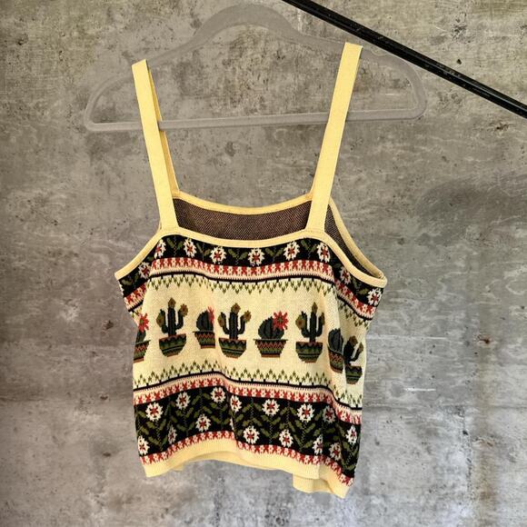 Pilcro Size M yellow / black knit tank top with cactus print - Picture 4 of 4